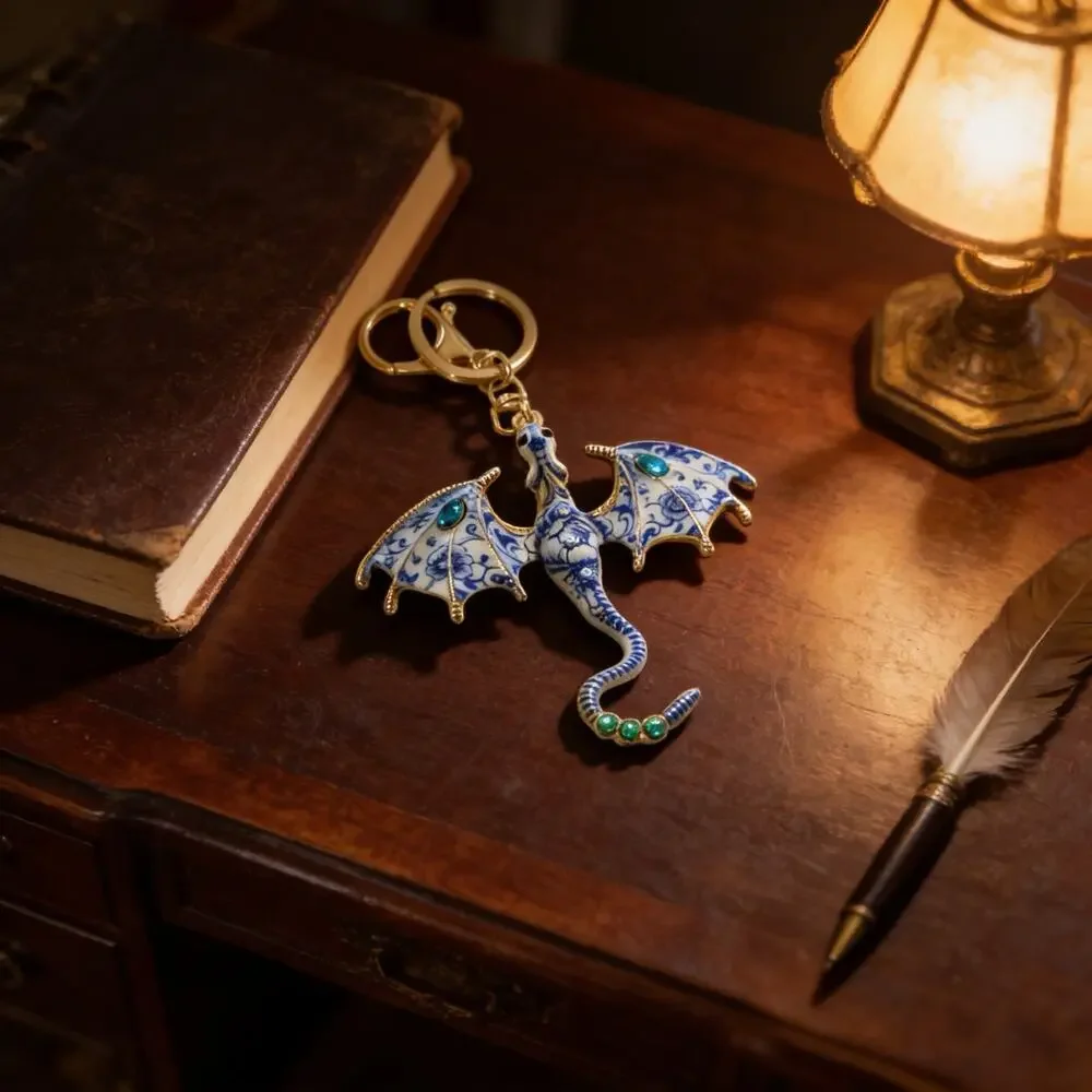 Blue and Gold Fantasy Western Dragon Keychain