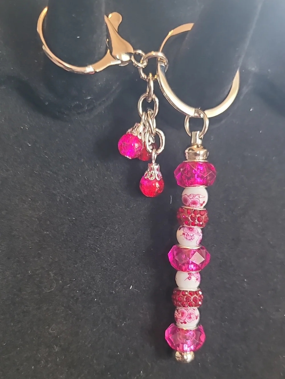 Pink Beaded Dangle Keychain Charm