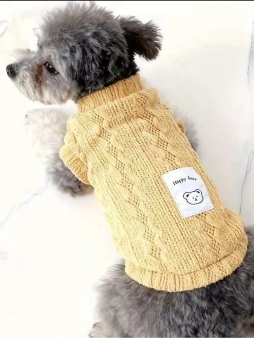 COMFY KNIT PULLOVER PET SWEATER WITH TED TEXTURE IN YELLOW - BRAND NEW