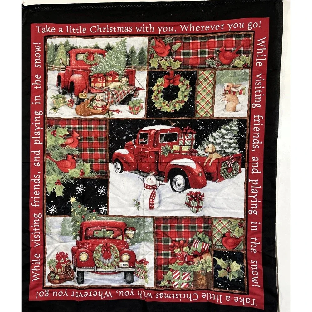 Susan Winget Cotton Quilting Fabric Panel Red Truck Holiday Christmas 35