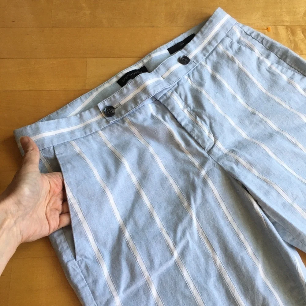 Banana Republic “Avery” Striped, Cropped, Wide Leg Capri, Blue, White, Size 6
