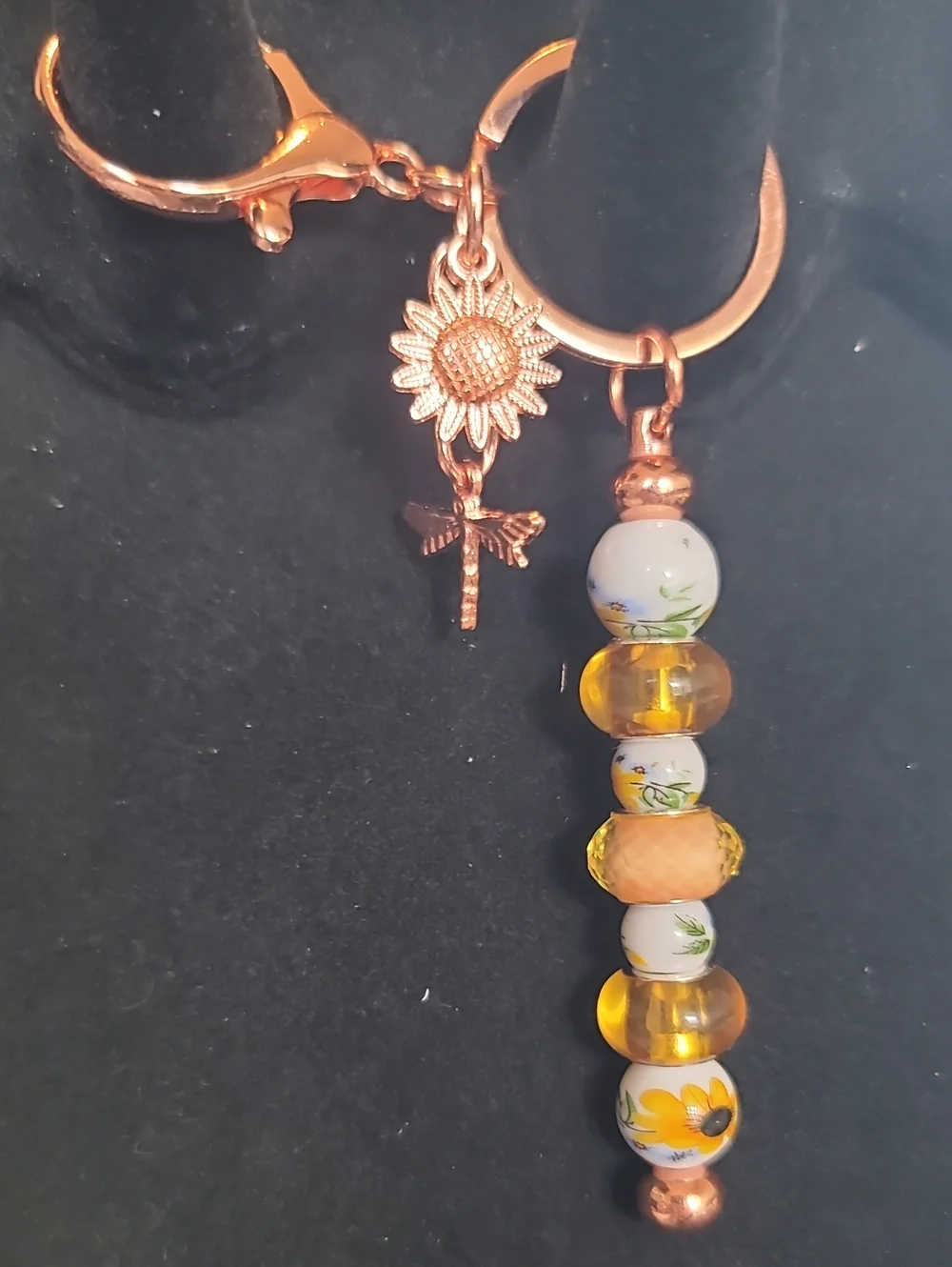 Sunflower Charm Beaded Keychain