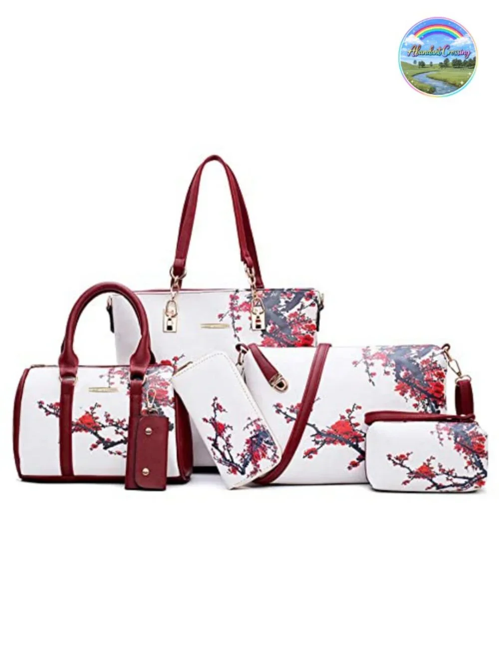 6-Piece Faux Leather Handbag Set: Tote, Satchel, Clutch, Wallet, Key Holder