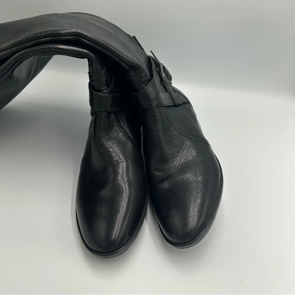 Naturalizer RENA Wide Calf Tall Knee High Boots Black Pebbled Leather 6M NEW