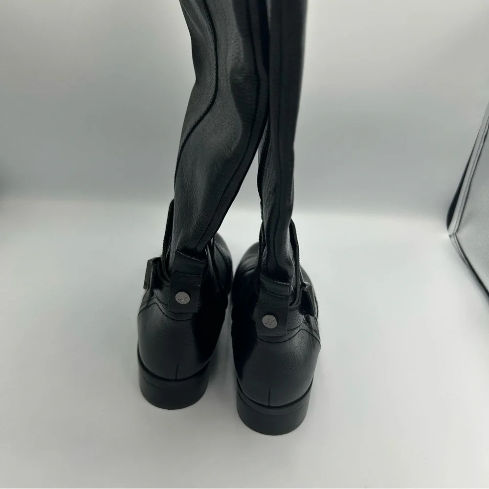 Naturalizer RENA Wide Calf Tall Knee High Boots Black Pebbled Leather 6M NEW