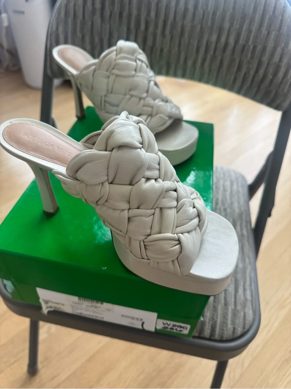 Bottega Veneta Cream Woven Platform Slide Sandals