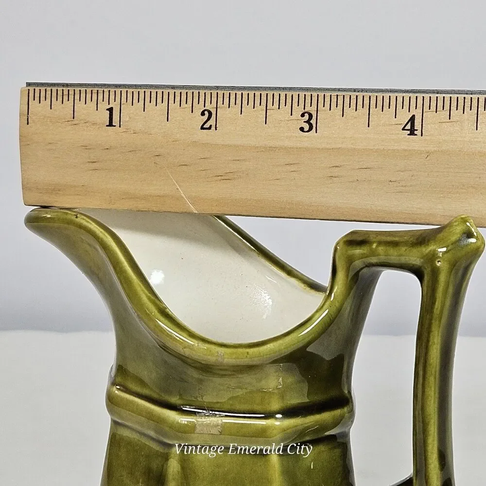 Vtg Studio Pottery Creamer Olive Green Paneled Octagon Mini Stone Pitcher Signed