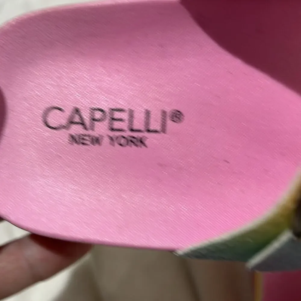 Capelli of New York 12/13!rainbow glitter pink birkenstock like slides euc