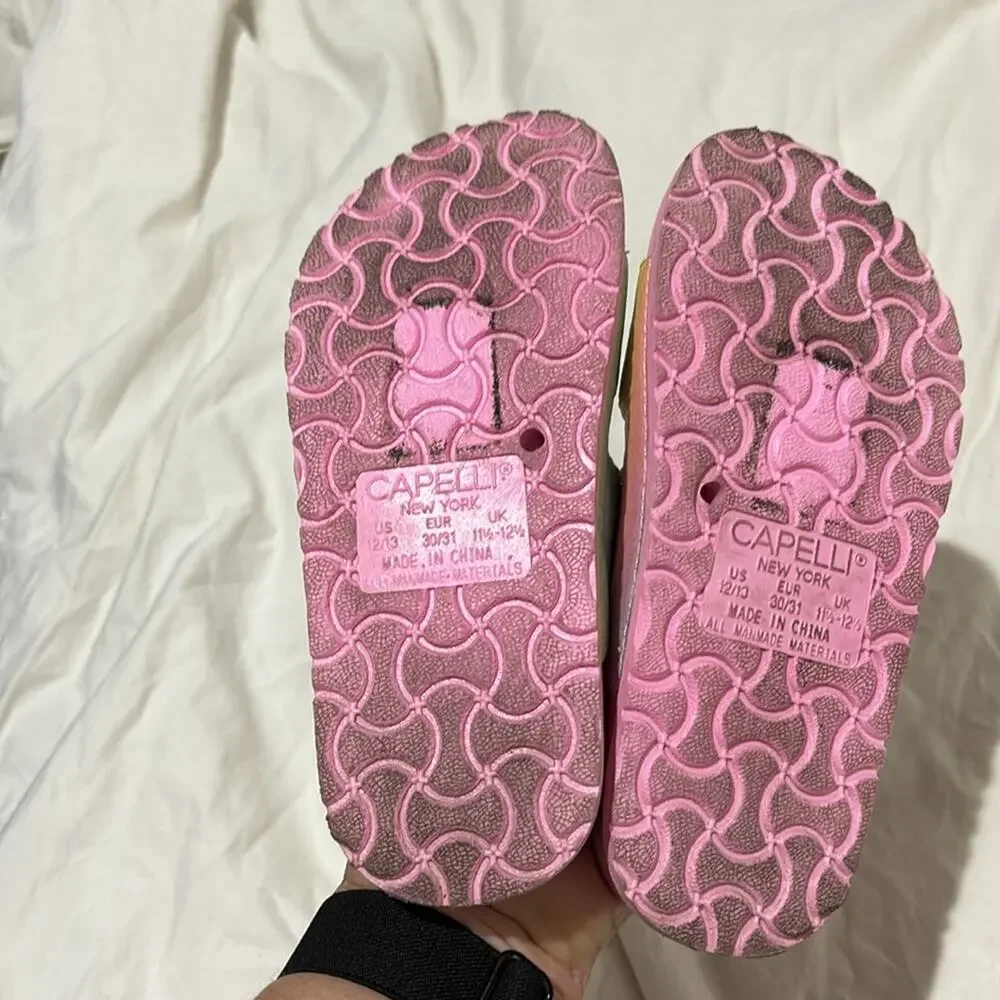 Capelli of New York 12/13!rainbow glitter pink birkenstock like slides euc