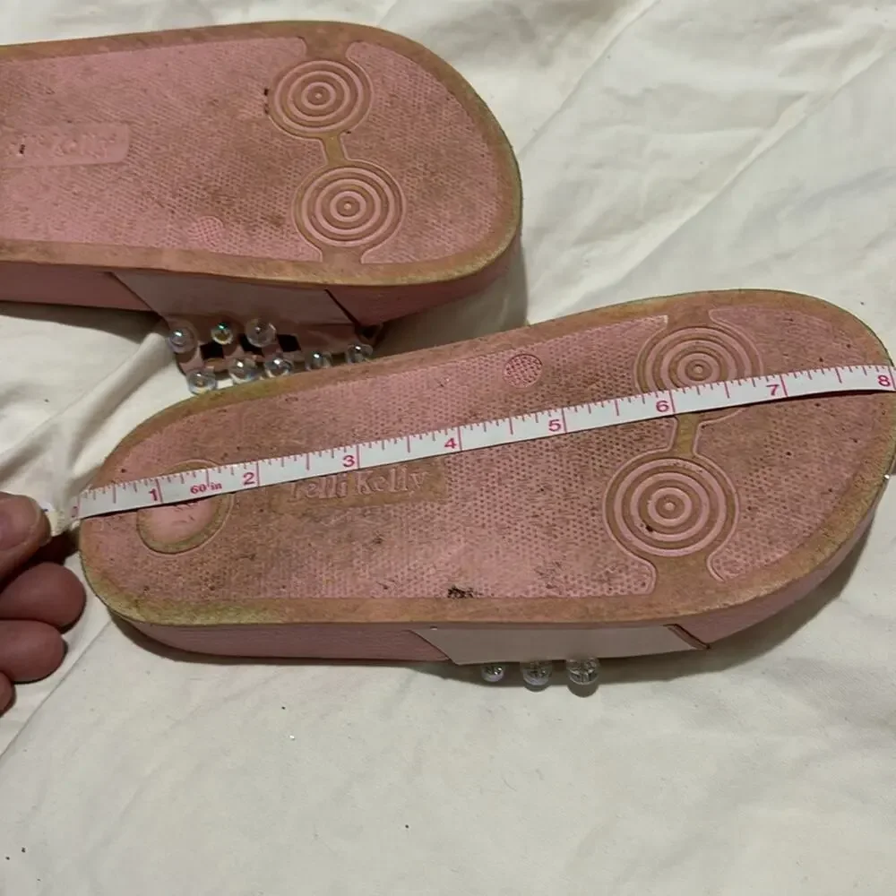Lelli Kelly Pale pink slides bling bejeweled woven tops molded footbed euc