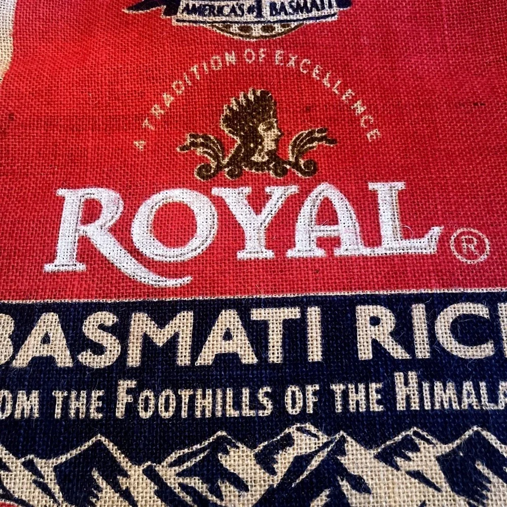 3 Royal Basmati Rice (20 lb.) EMPTY Burlap Sack Zippered Bags w/handles