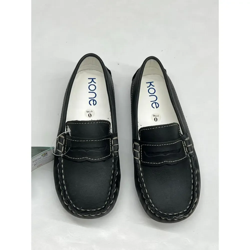 NWT Kone Size 30 EU (US 12 Little Kid) Penny Loafer in Black Leather