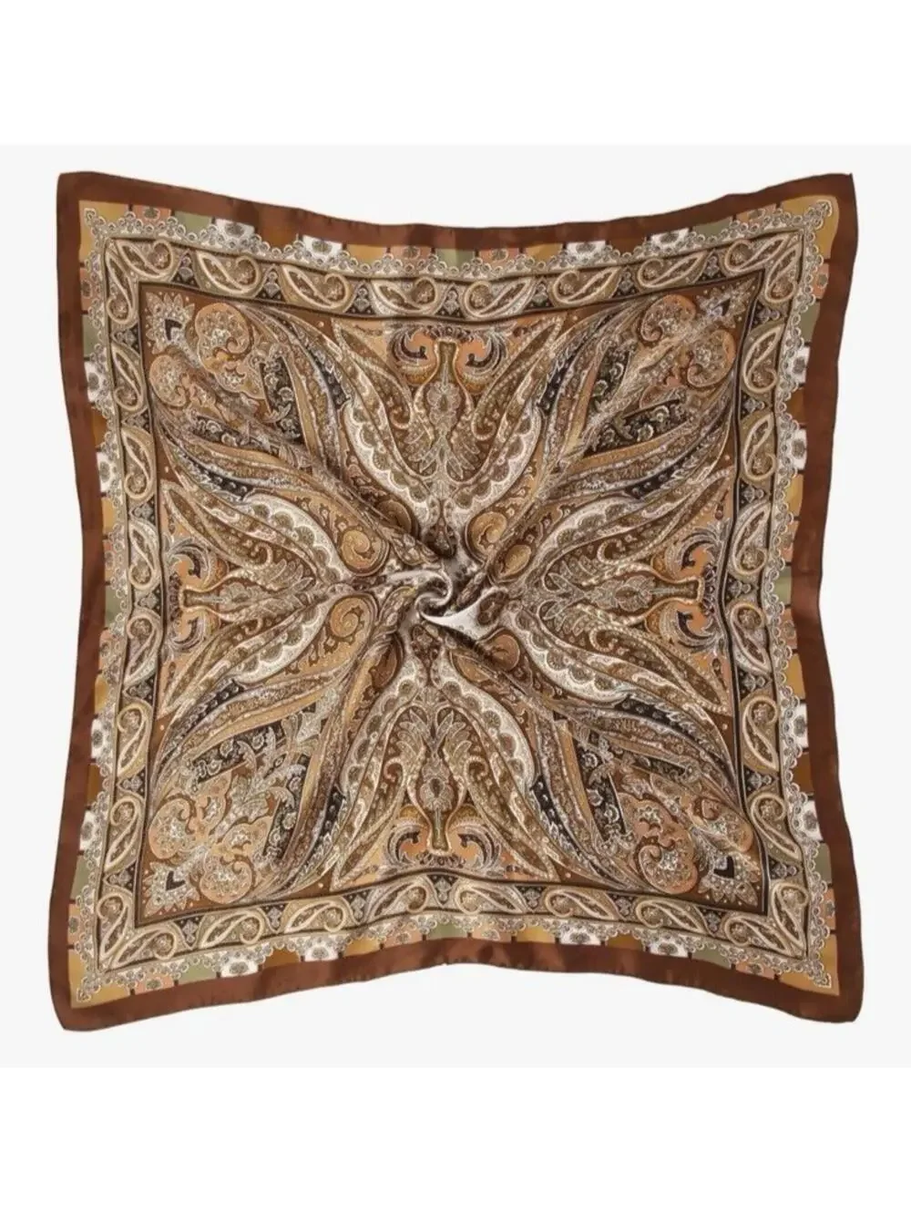 Brown Paisley Polyester Satin Head Scarf Silky Hair Bandana Neck Scarf NEW