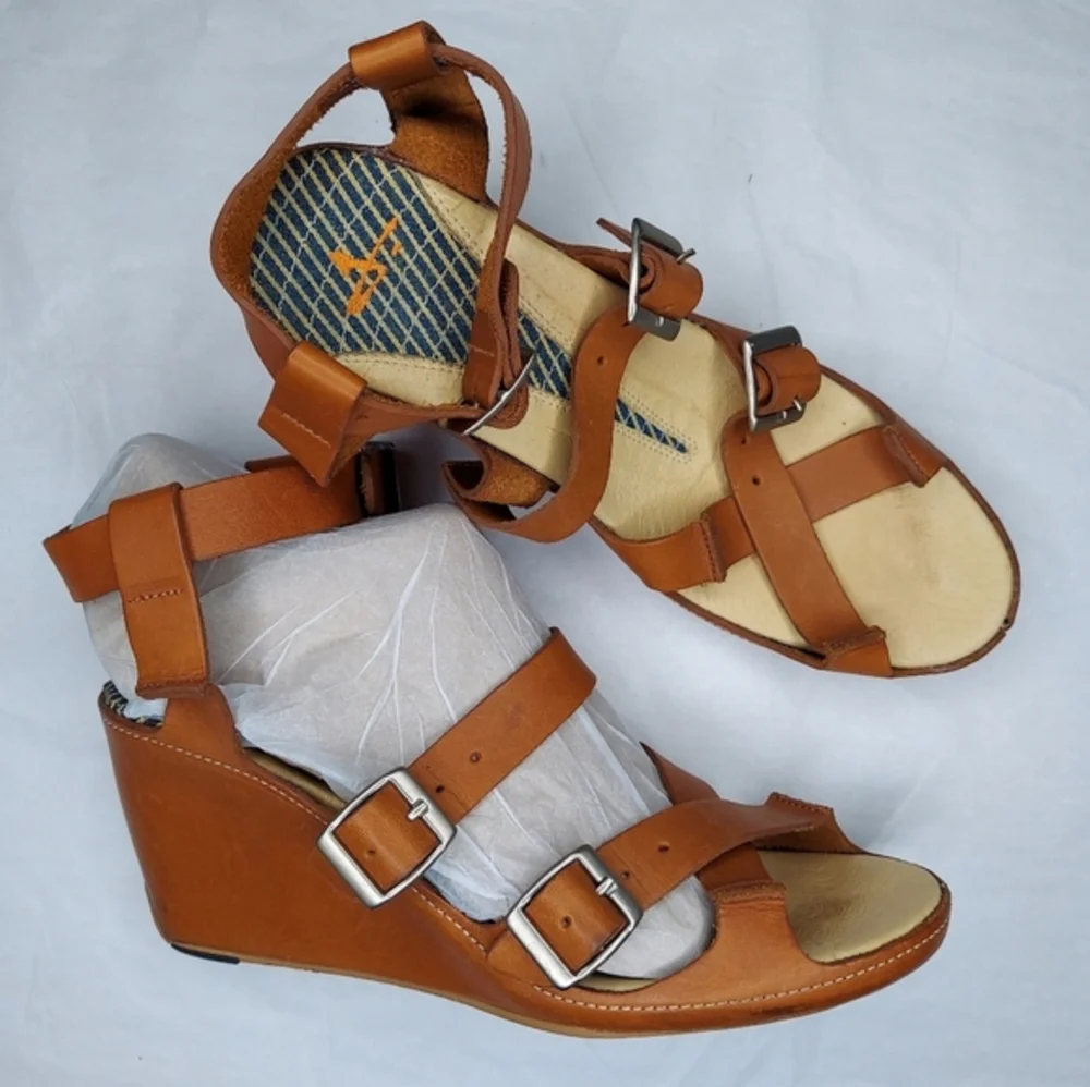 J Shoes Leather Wedge Heel‎ Sandals Womens 10 Strappy Ankle Adjustable Buckle