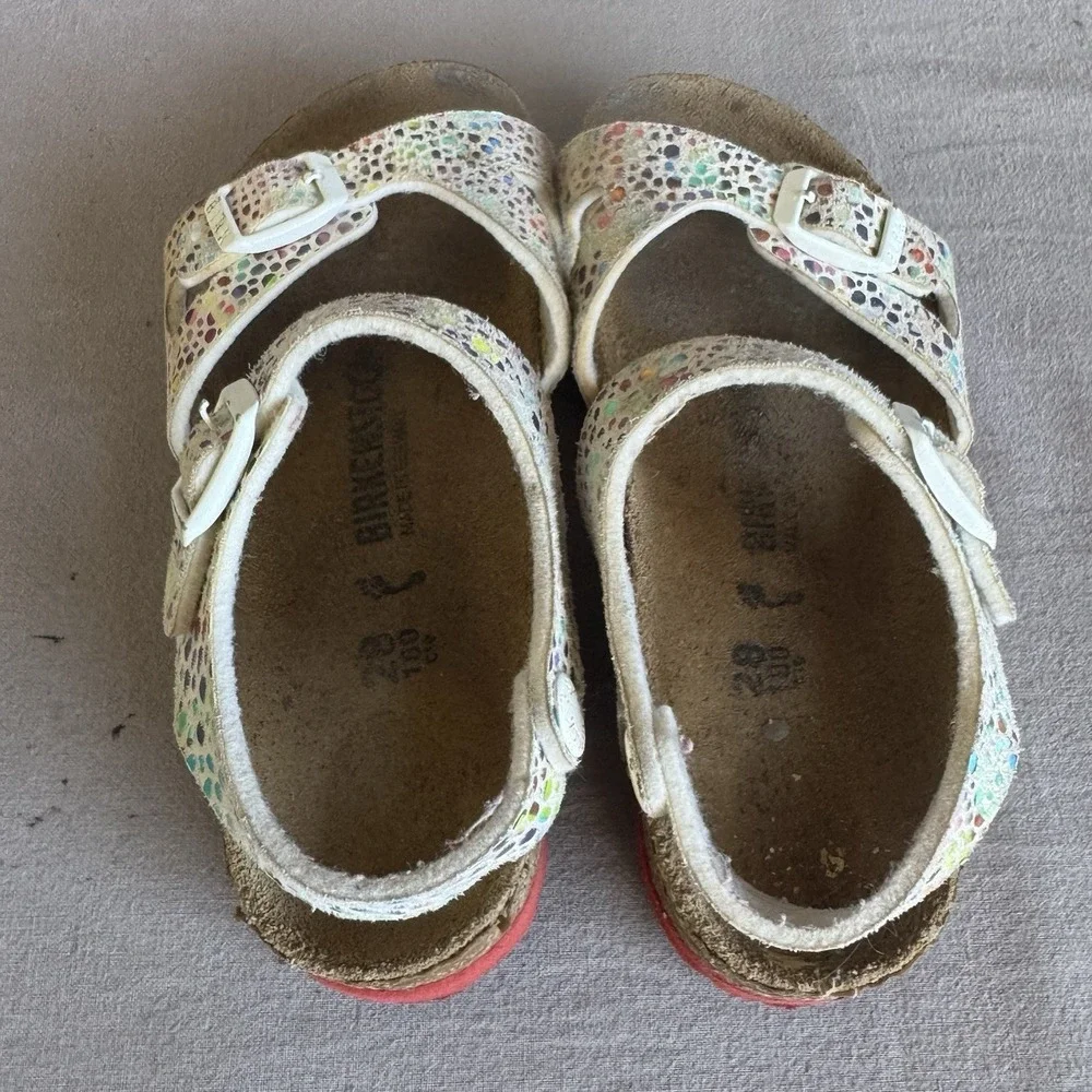 Size 28/c10 - Birkenstock Girls' White Taormina Mosaic Sandals