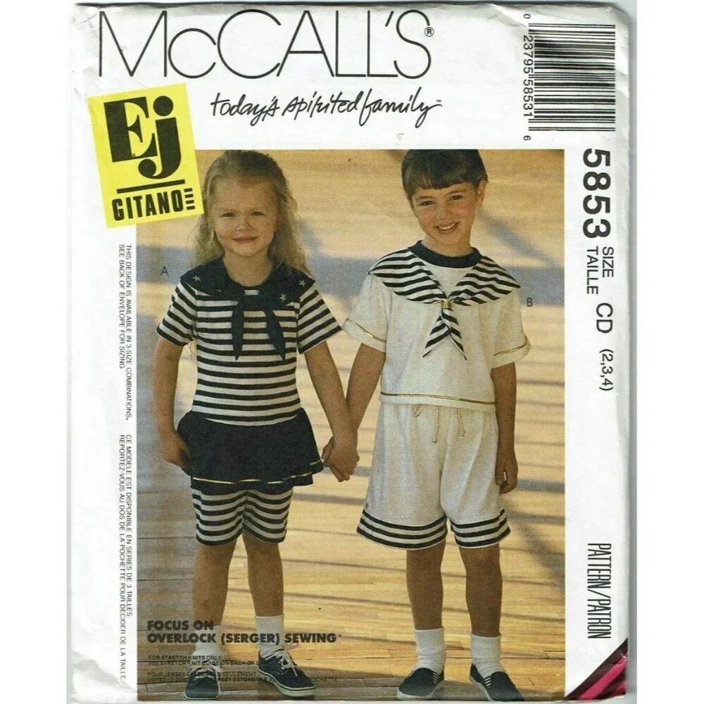 McCalls Sewing Pattern 5853 Childs Top Shorts Nautical Size 2 3 4‎