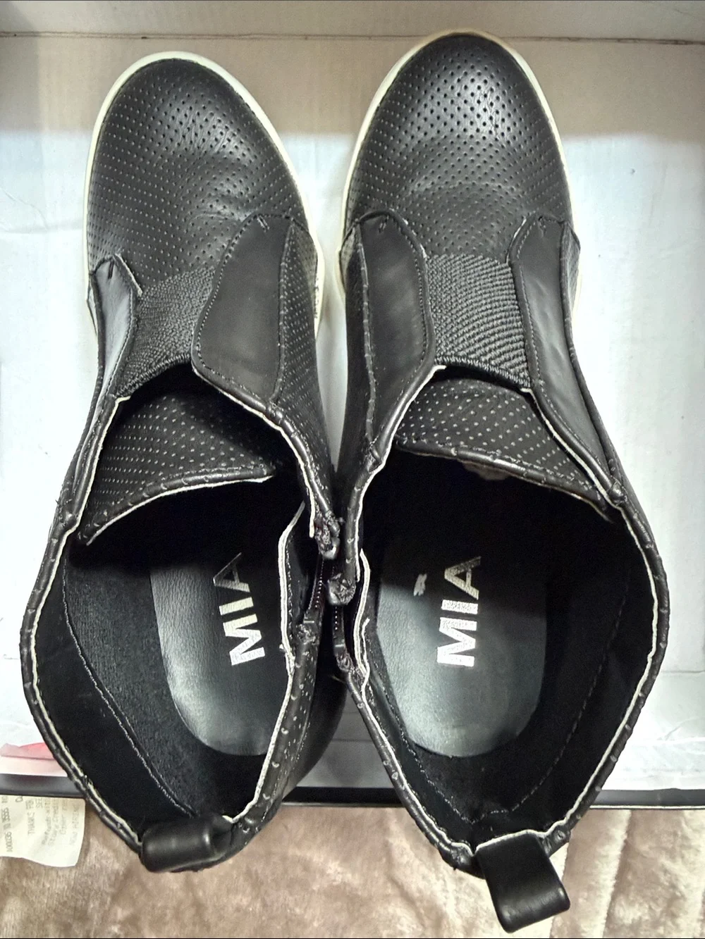 MIA Black Perforated Wedge Sneakers with Side Zipper