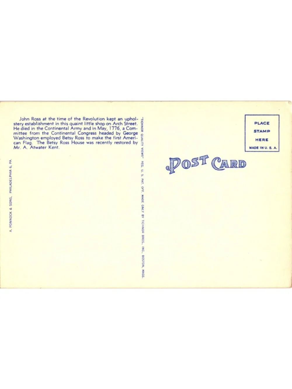 Betsy Ross Flag House Philadelphia Pre-1940 Linen Postcard Historical Landmark