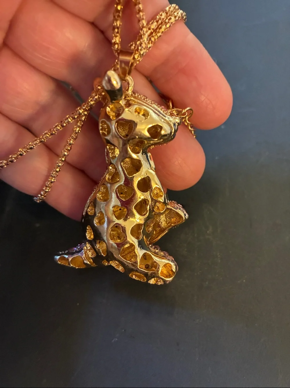 Pink Crystal kangaroo, and baby in the pouch Pendant Necklace