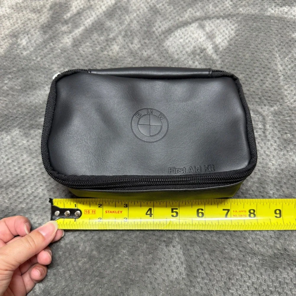 BMW First Aid Kit Pouch Black Faux Leather Zippered Emergency Storage Bag