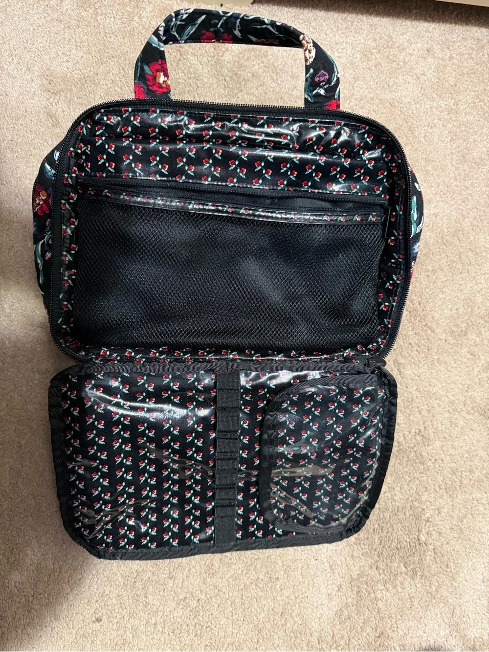 Vera Bradley Quilted Floral Cosmetic Case - Black with Red & Green