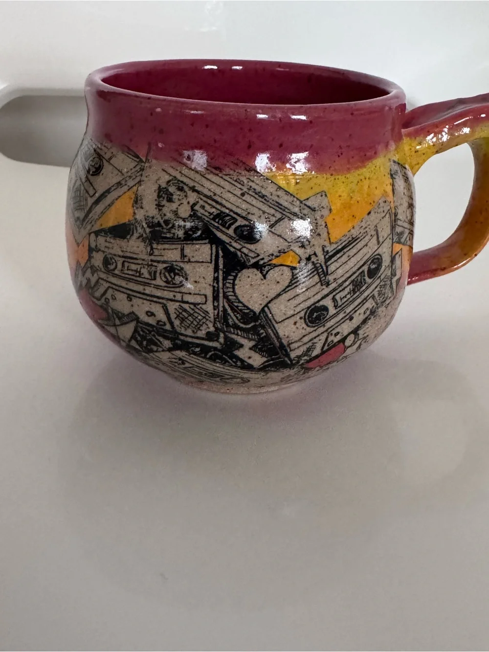 Handmade Studio Pottery Mixtape Mug Retro Cassette Coffee Cup Artisan Ceramic Bo