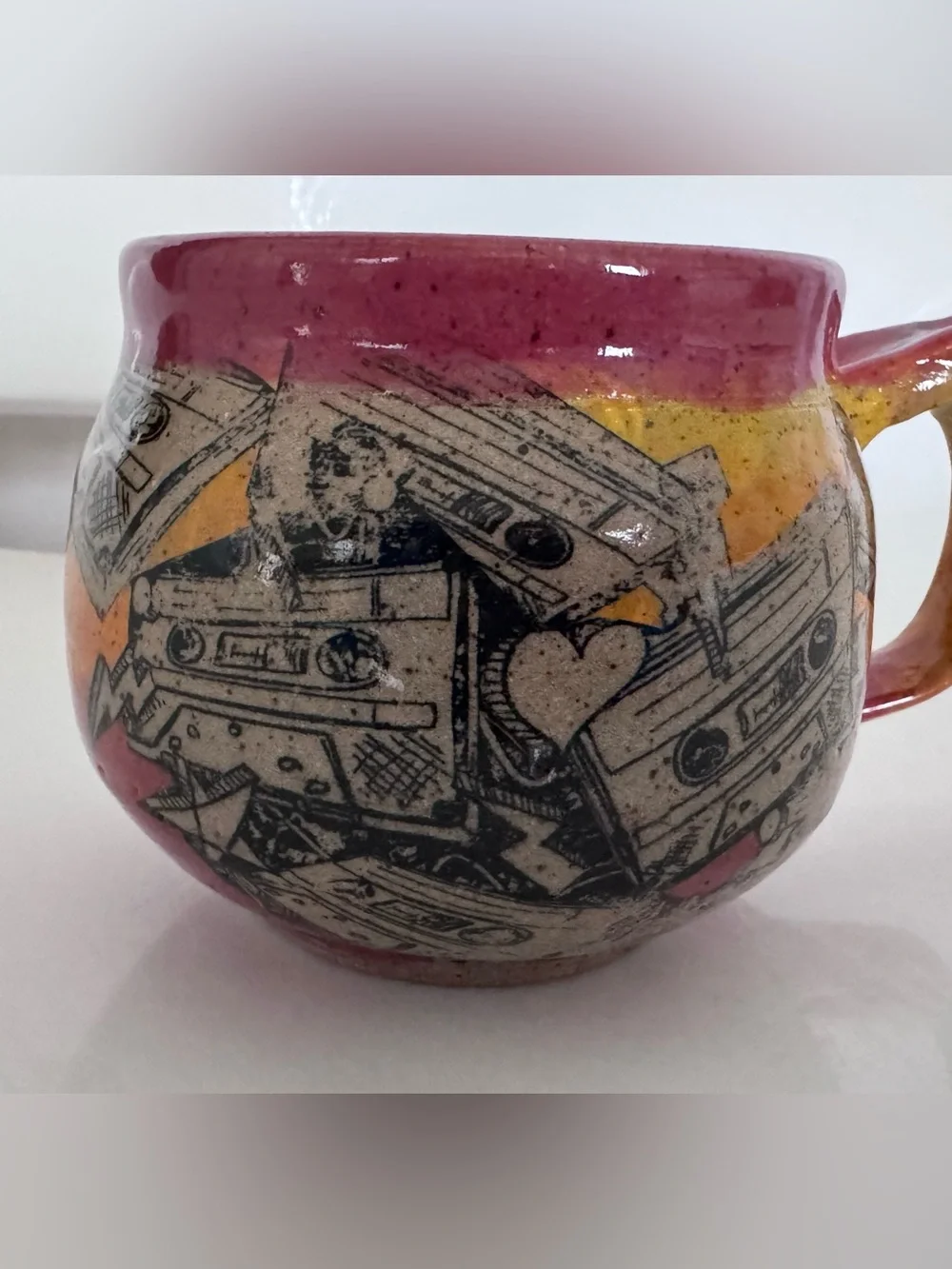 Handmade Studio Pottery Mixtape Mug Retro Cassette Coffee Cup Artisan Ceramic Bo