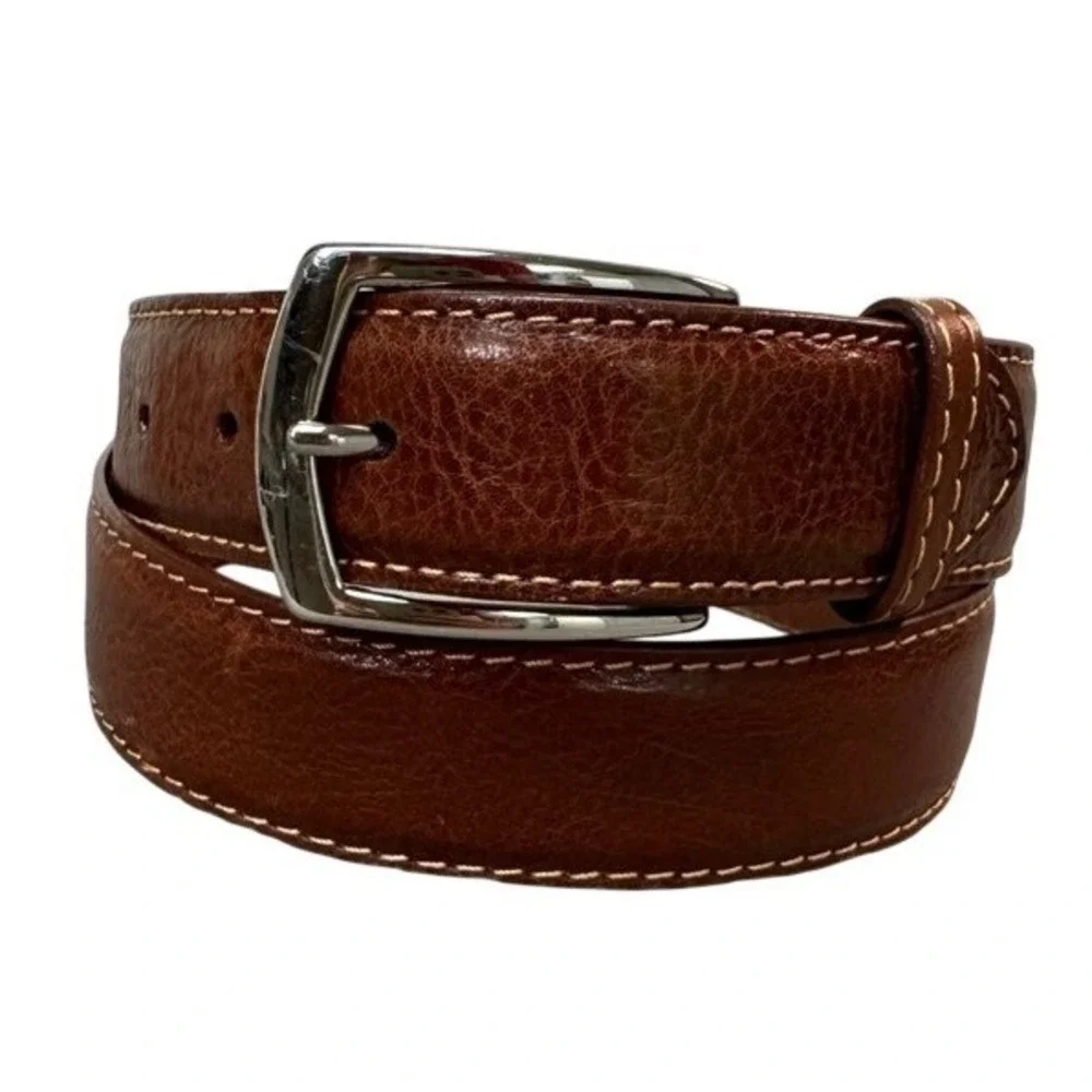 J. Hilburn Mens Brown Italian Calfskin Leather Belt Size 33 Handcrafted USA