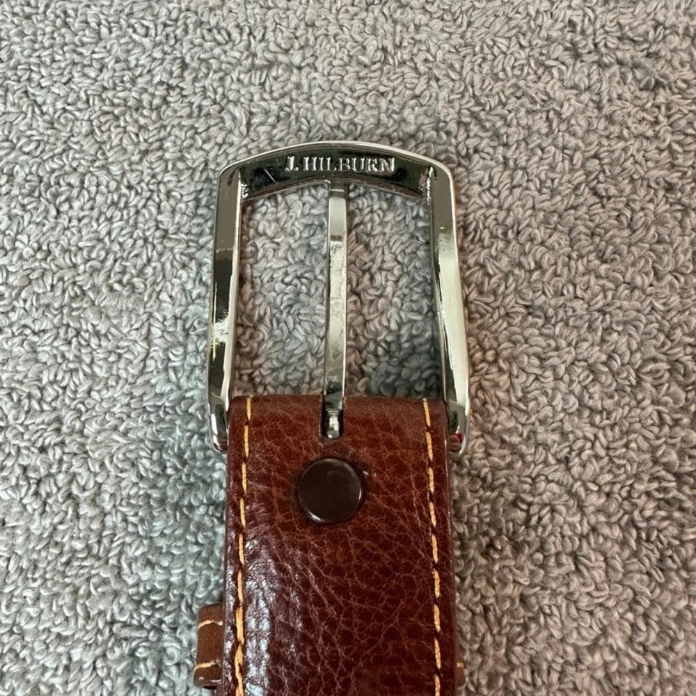J. Hilburn Mens Brown Italian Calfskin Leather Belt Size 33 Handcrafted USA