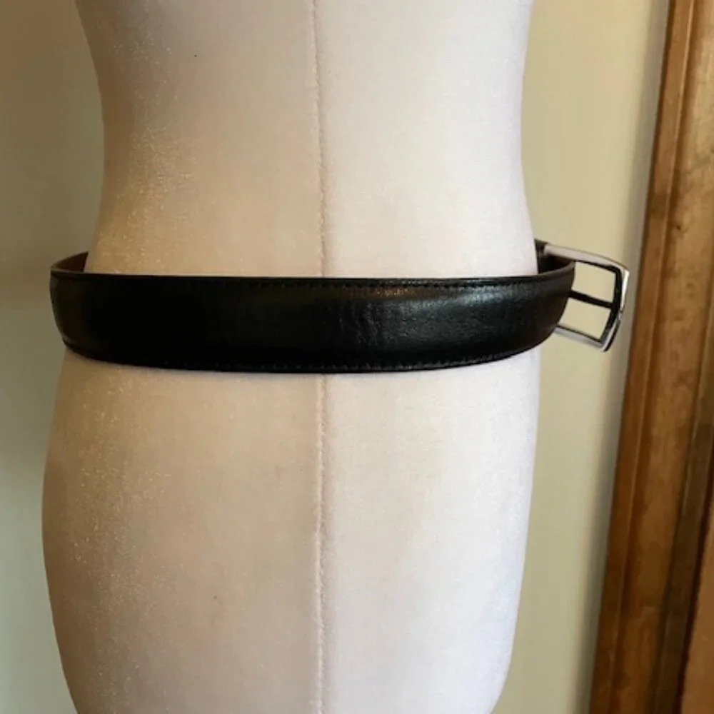 J. HILBURN Leather Black Belt Silver Hardware Genuine Italian Calfskin 42