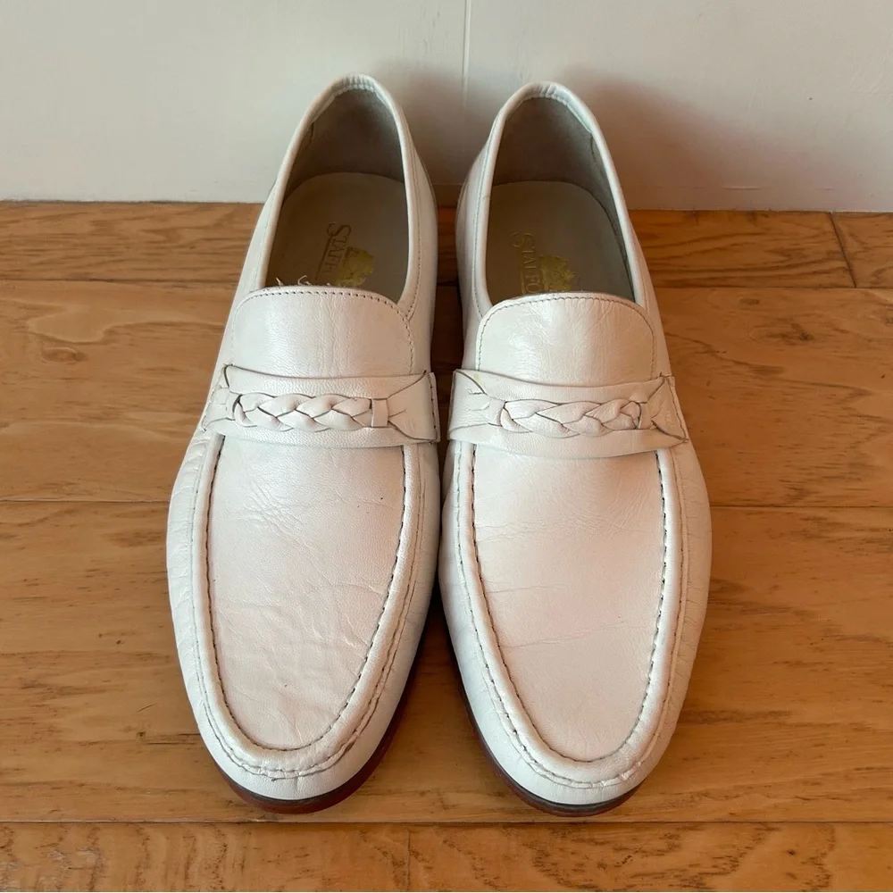 Stafford White Leather Loafer 11 EEE Slip On Shoe