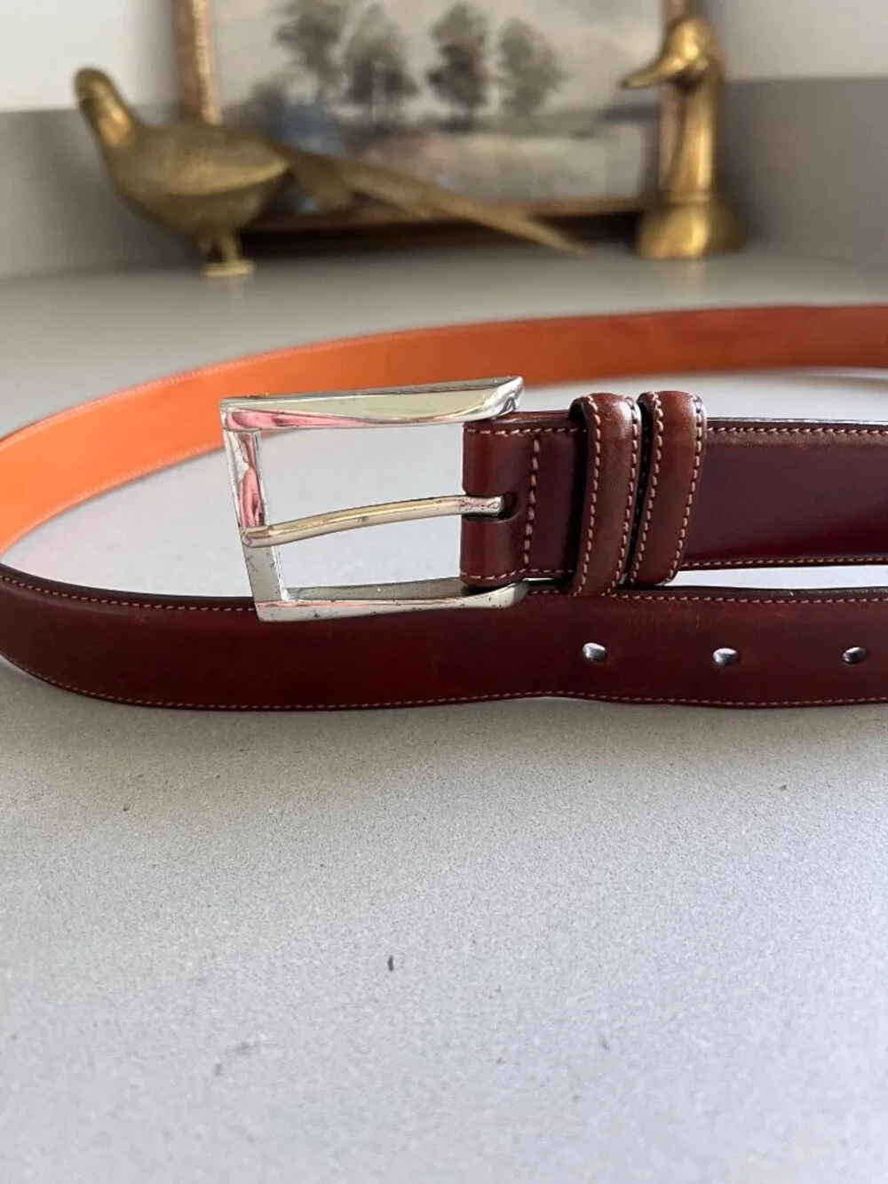 Trafalgar Easton Hand-Polished Cortina Leather Belt Brown Men's Dress Casual, 44
