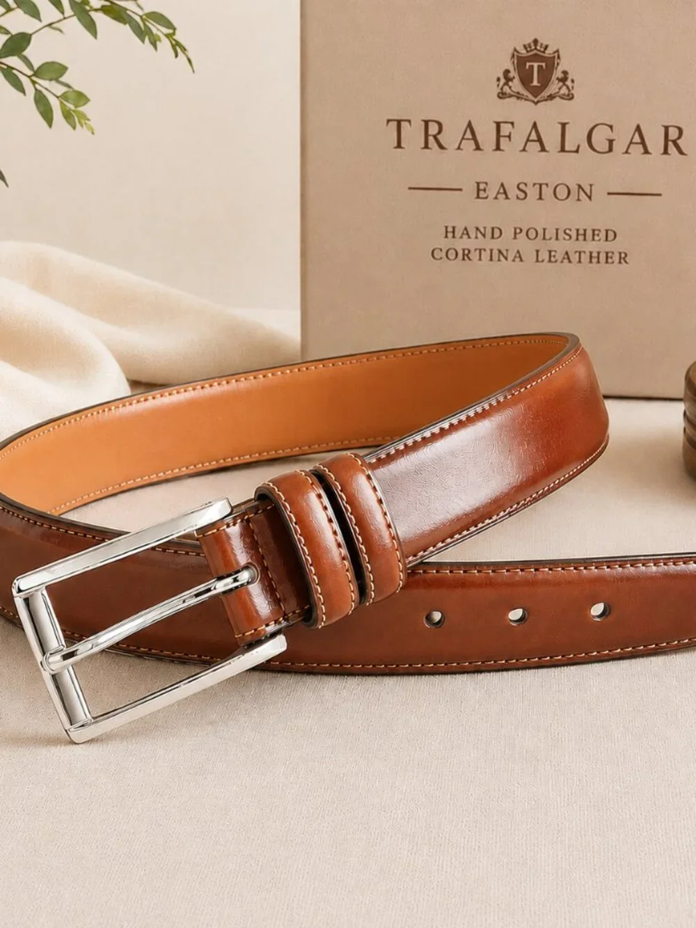 Trafalgar Easton Hand-Polished Cortina Leather Belt Brown Men's Dress Casual, 44