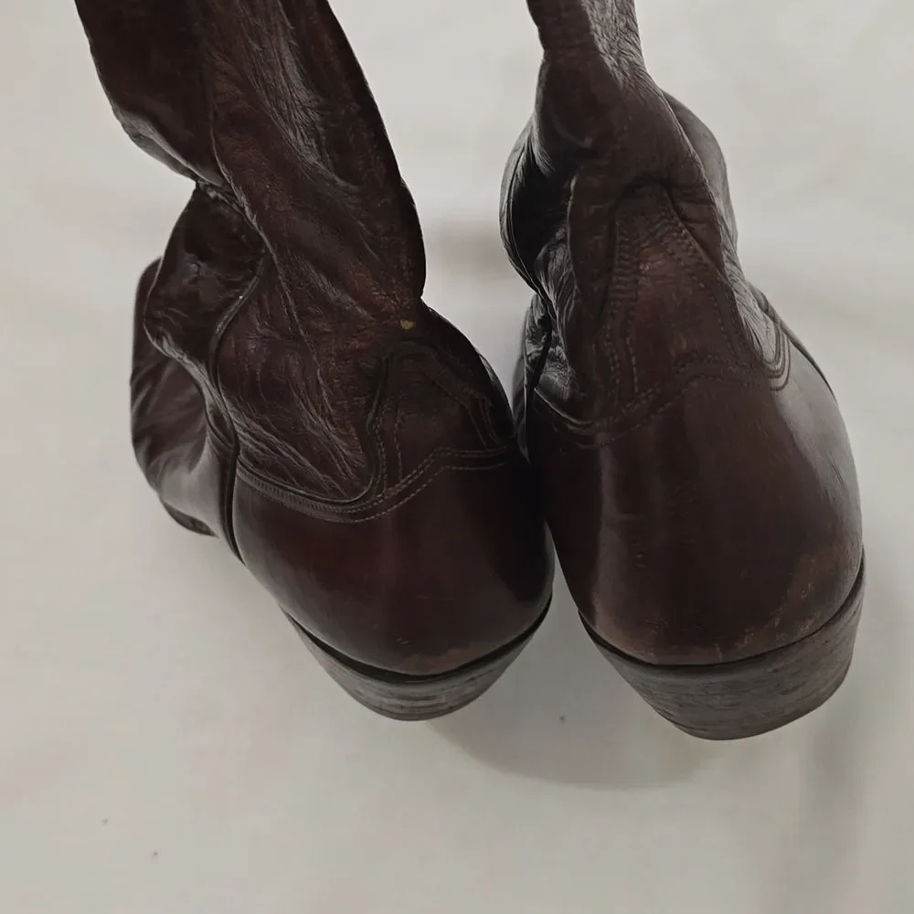 VTG Lucchese Biltrite men's Brown Leather Square Toe Cowboy‎ Boots 9.5D Western