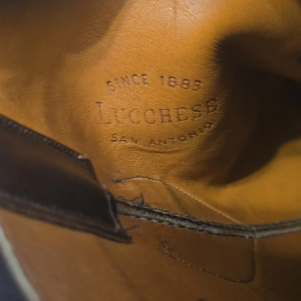 VTG Lucchese Biltrite men's Brown Leather Square Toe Cowboy‎ Boots 9.5D Western
