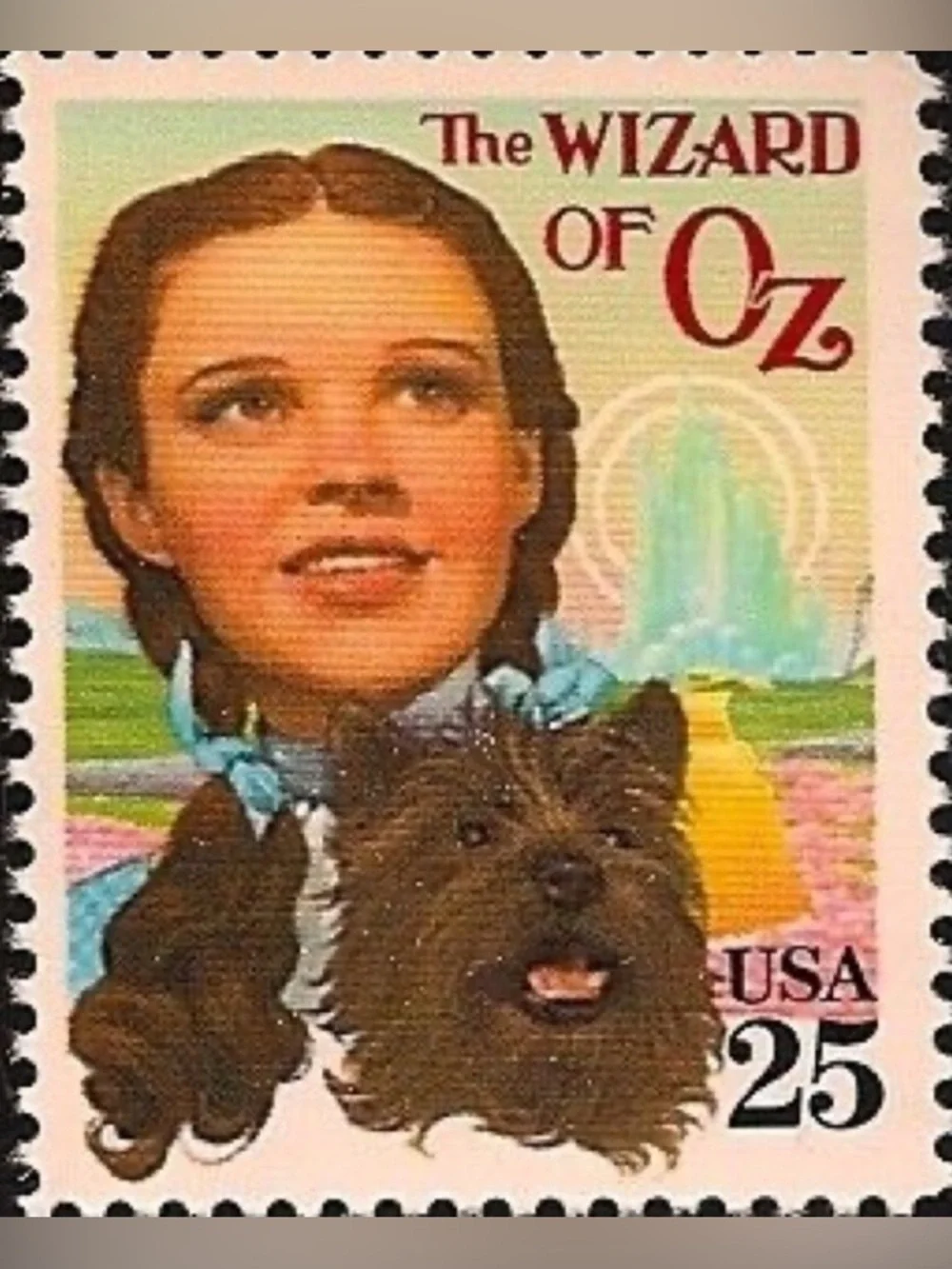 COPY Pin | Vintage Wizard of Oz Postage Stamp | Dorothy, Toto, Yellow Brick Road