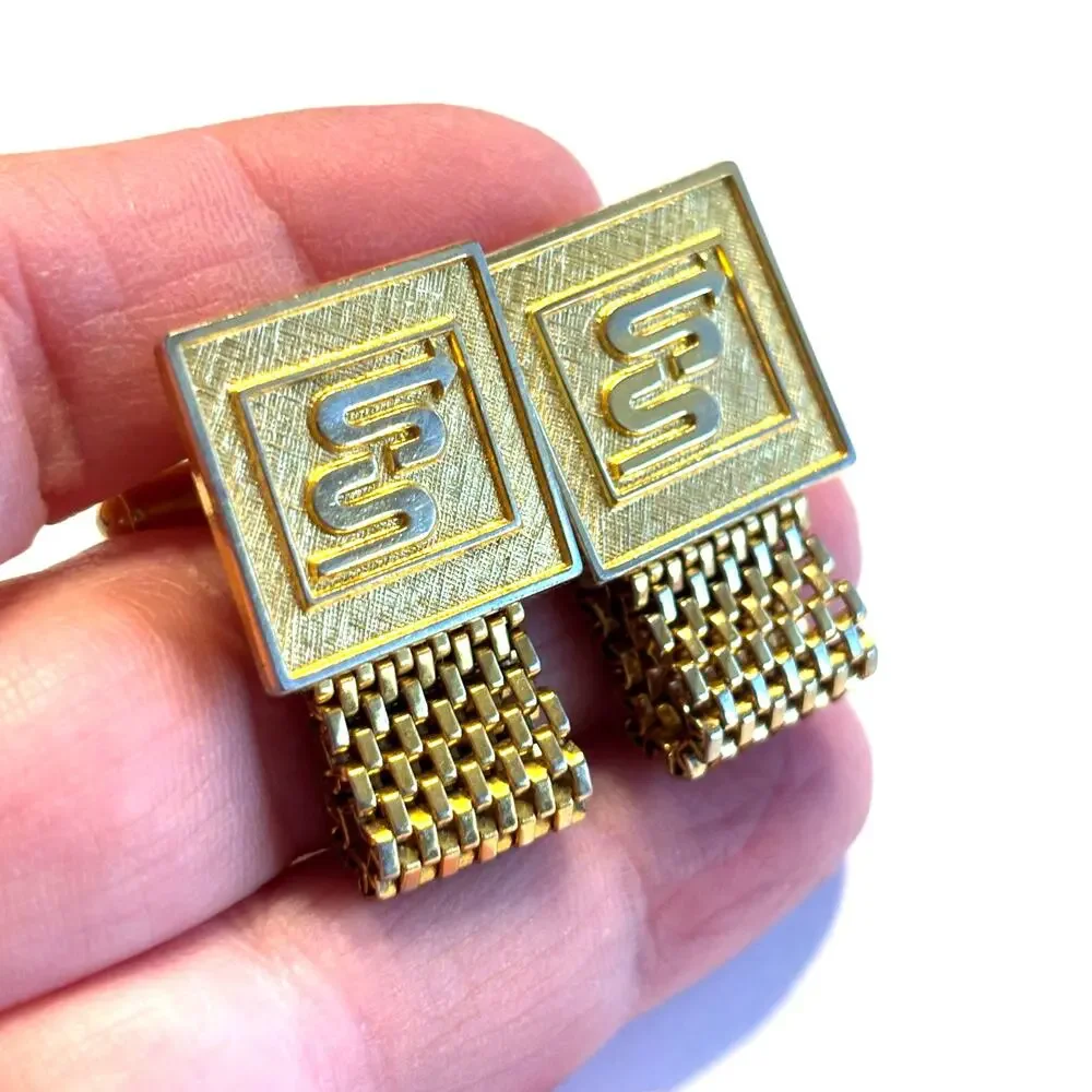 Gold wrap Cufflinks vintage mid century men’s jewelry unique embossed design