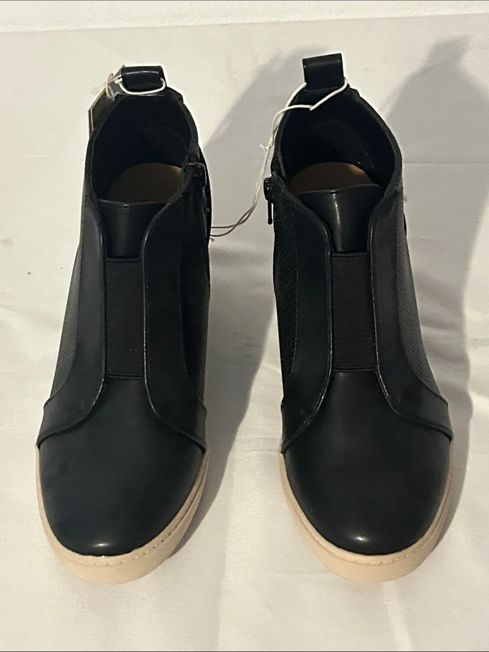 Black Wedge  Boot with Cream Sole