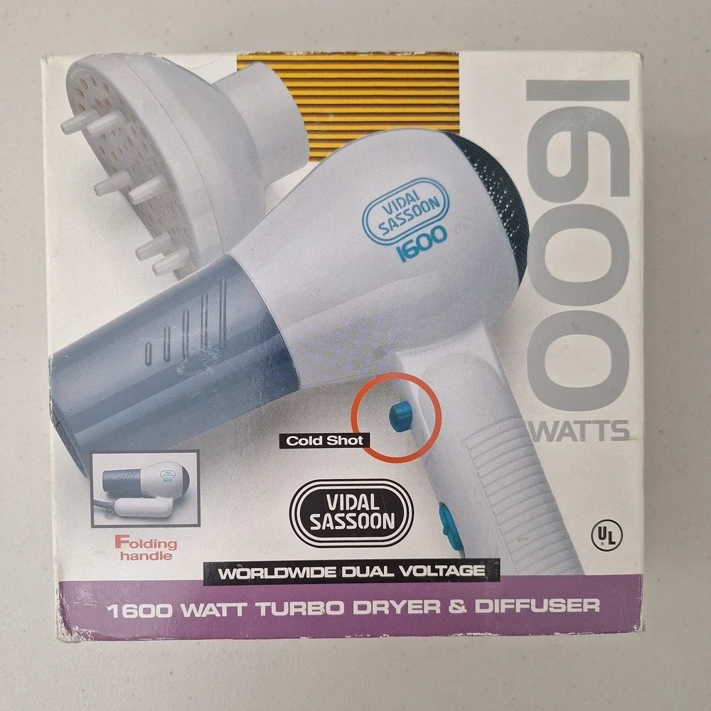 NEW Vidal Sasson 1600 Watt Turbo Hair Dryer & DIFFUSER Folding Handle Cold Shot
