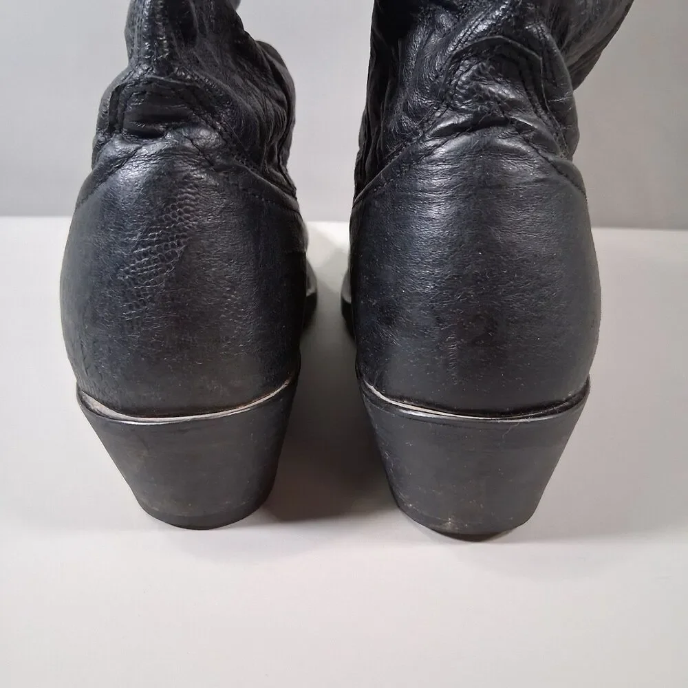 Laredo Black Leather Western Cowboy Boots  7 D Pointed Toe Silver Tip 68610 VTG