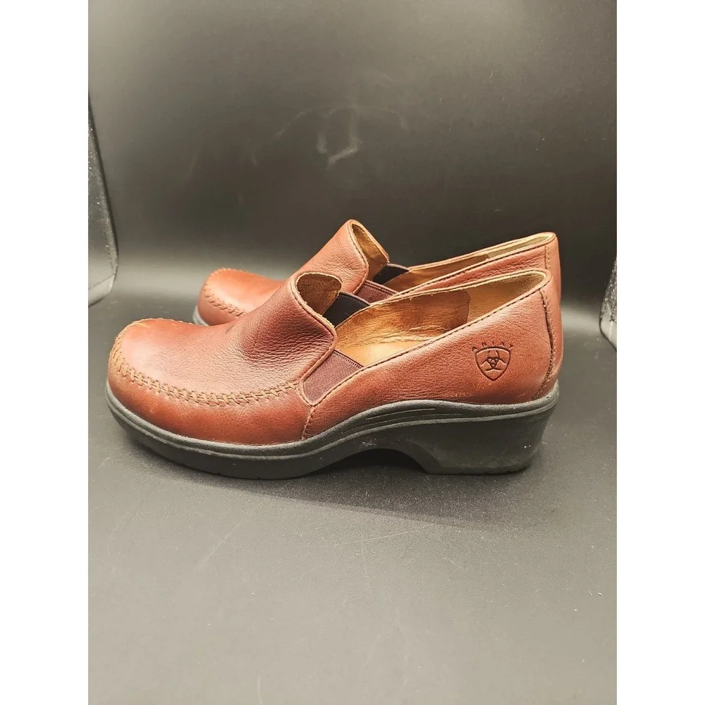 Ariat Womens Brown Leather Wedge Professional Clogs Shoes Size 10B.  ZZ