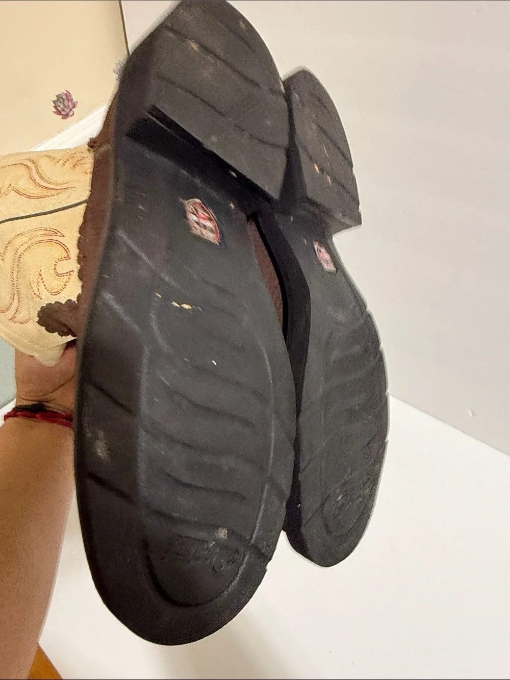 Ariat Brown, Cream and Pink Western Ankle Booties
