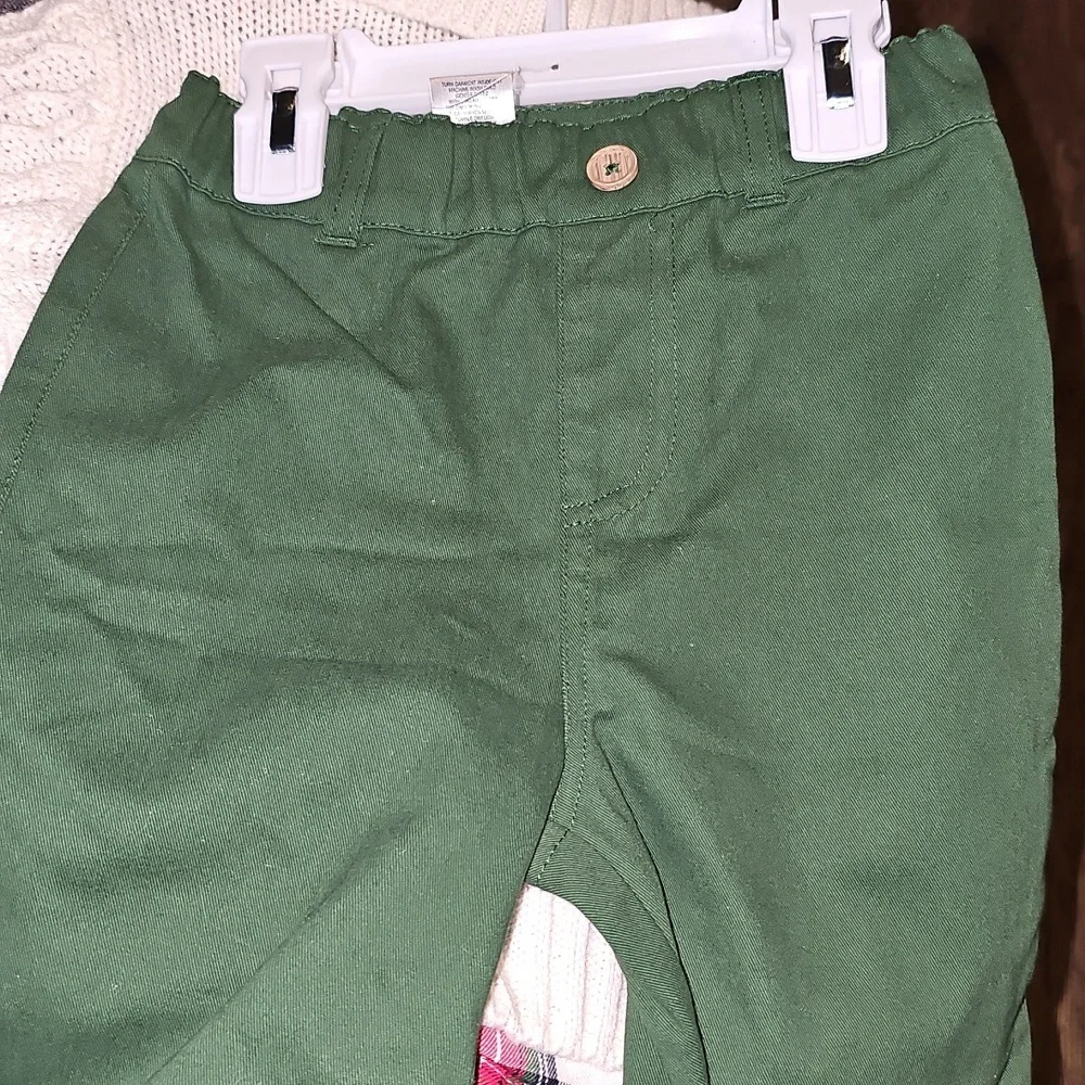 NWT 3 Piece Plaid Shirt Cream Sweater Green Pants Set Tie Little Lad Boy Toddler