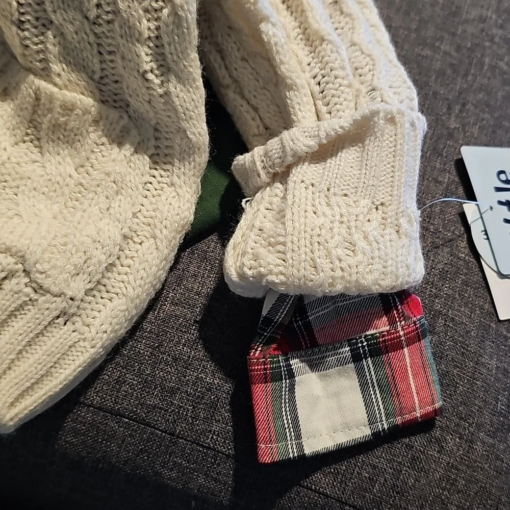 NWT 3 Piece Plaid Shirt Cream Sweater Green Pants Set Tie Little Lad Boy Toddler