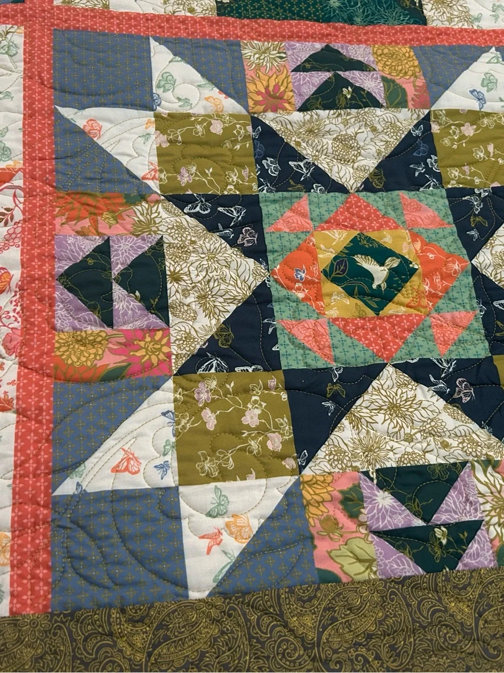 ONE OF A KIND - Handmade Multicolor Patchwork Quilt - Floral Star Pattern