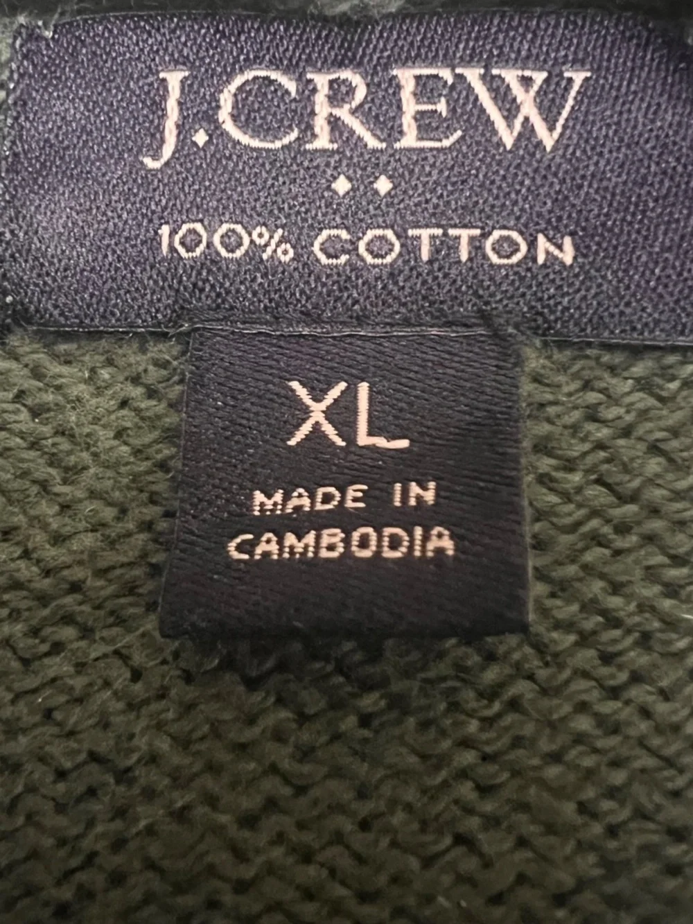 J.Crew Men's Sweater Size XL Dark Green 1/4 Zip Up 100% Cotton