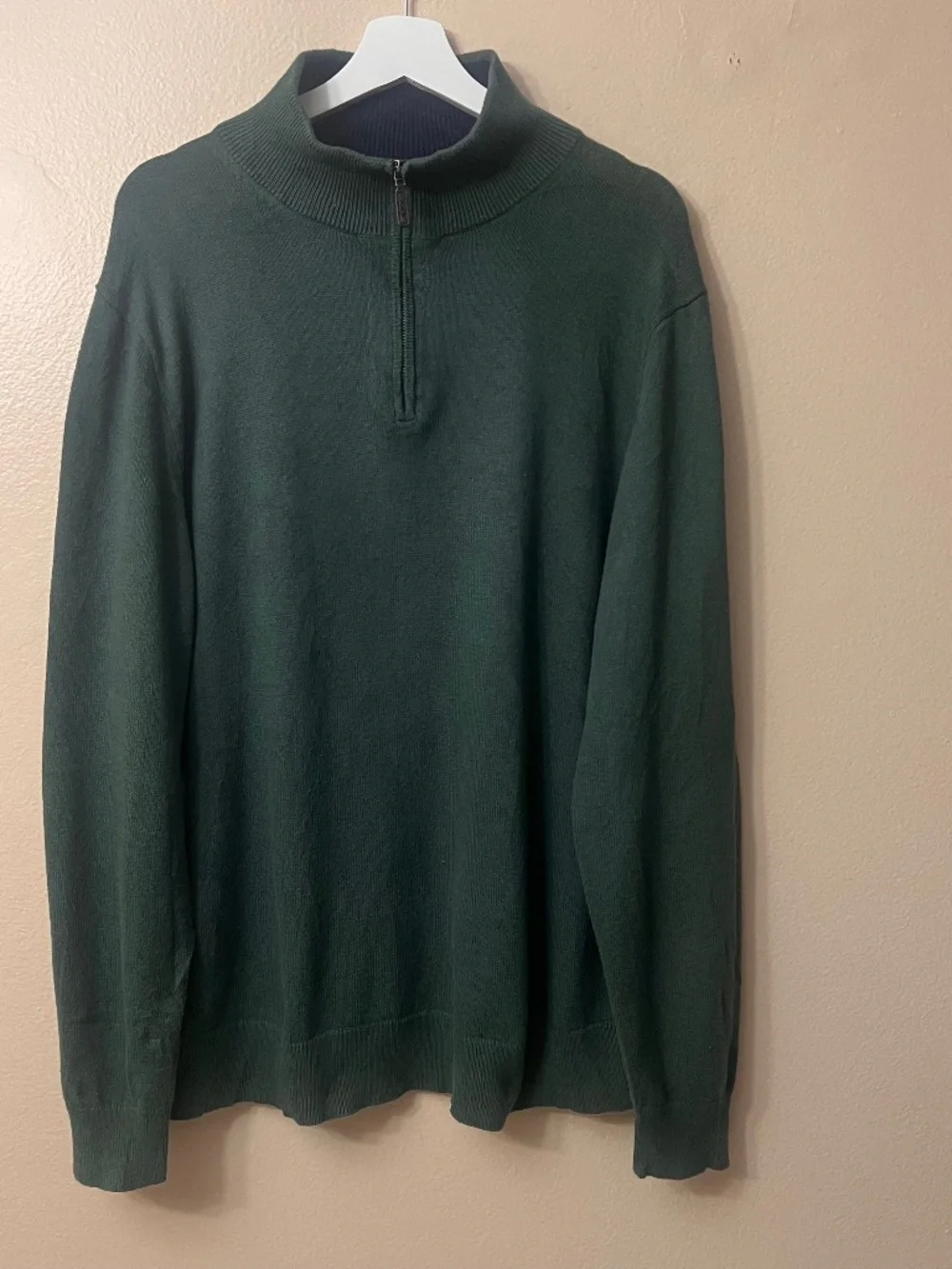 J.Crew Men's Sweater Size XL Dark Green 1/4 Zip Up 100% Cotton