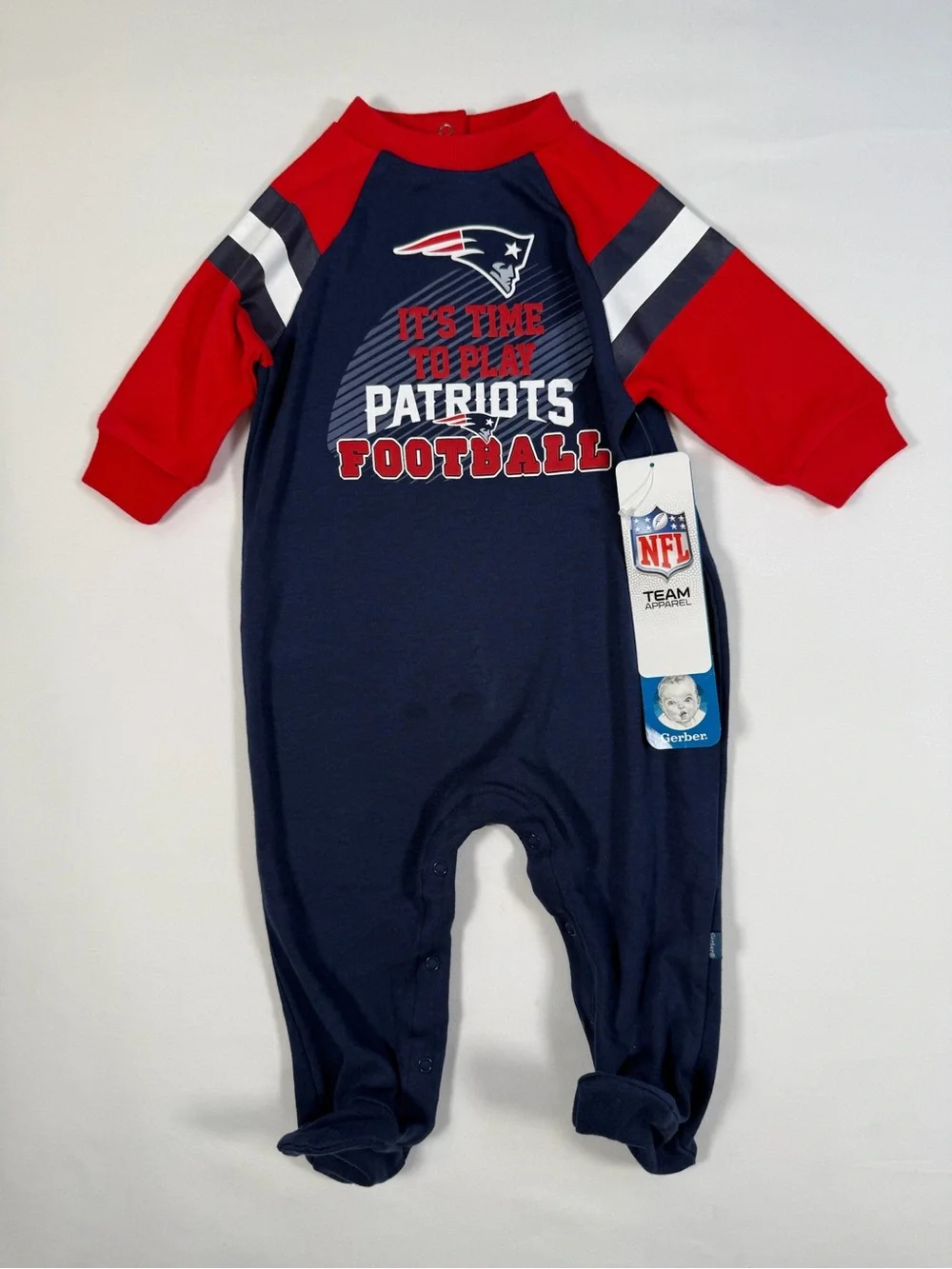 NWT‎ NFL TEAM APPAREL X GERBER New England Patriots Sleep 'n Play Coverall 3-6M