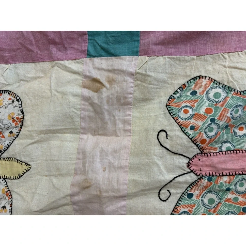 Vintage Atq Handmade Quilt Butterfly Feedsack Quilt Topper Homemade 76