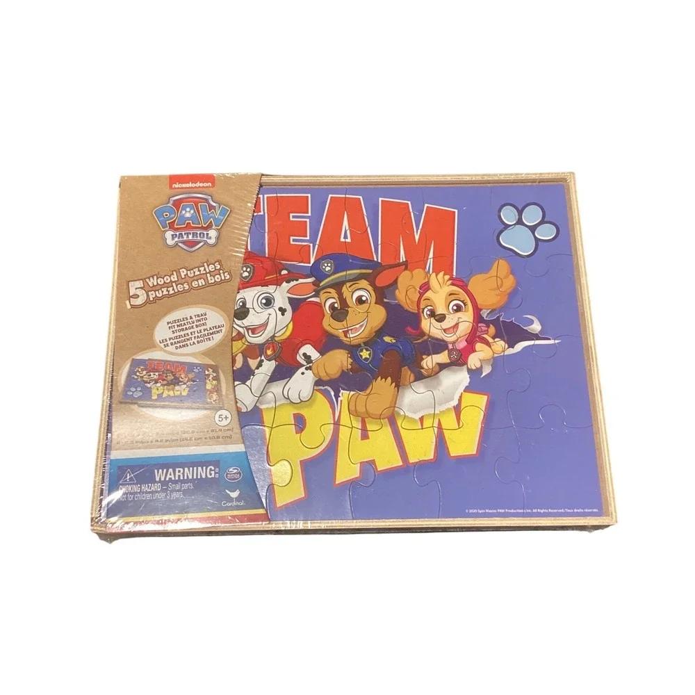 Paw Patrol 5 Wood Puzzles in Wooden Storage Box Cardinal‎ Games Nickelodeon New